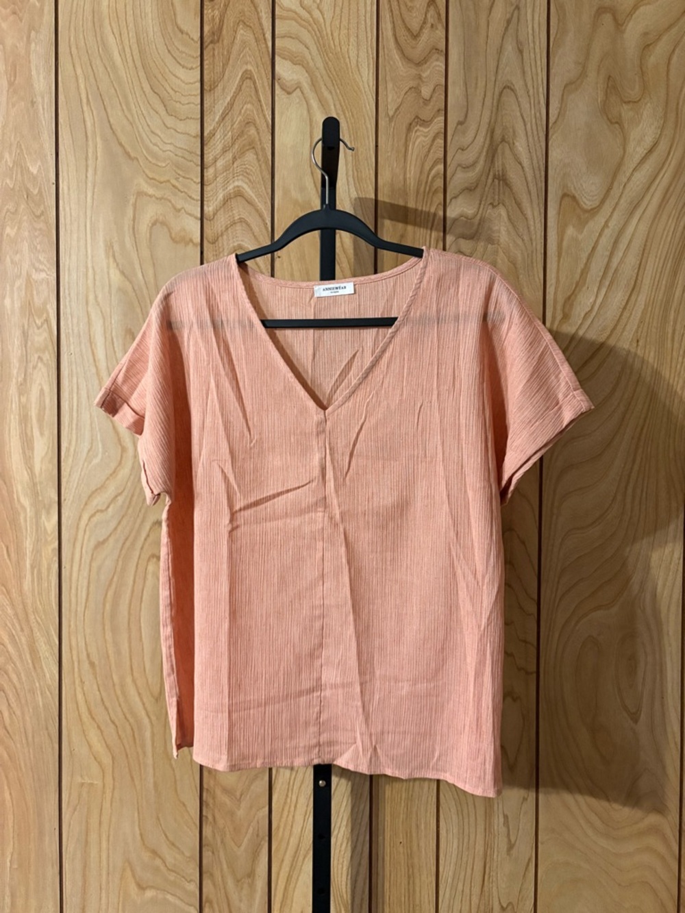 Anniewear Blush Peach Gauze V Neck Lightweight Blouse Small NWOT
